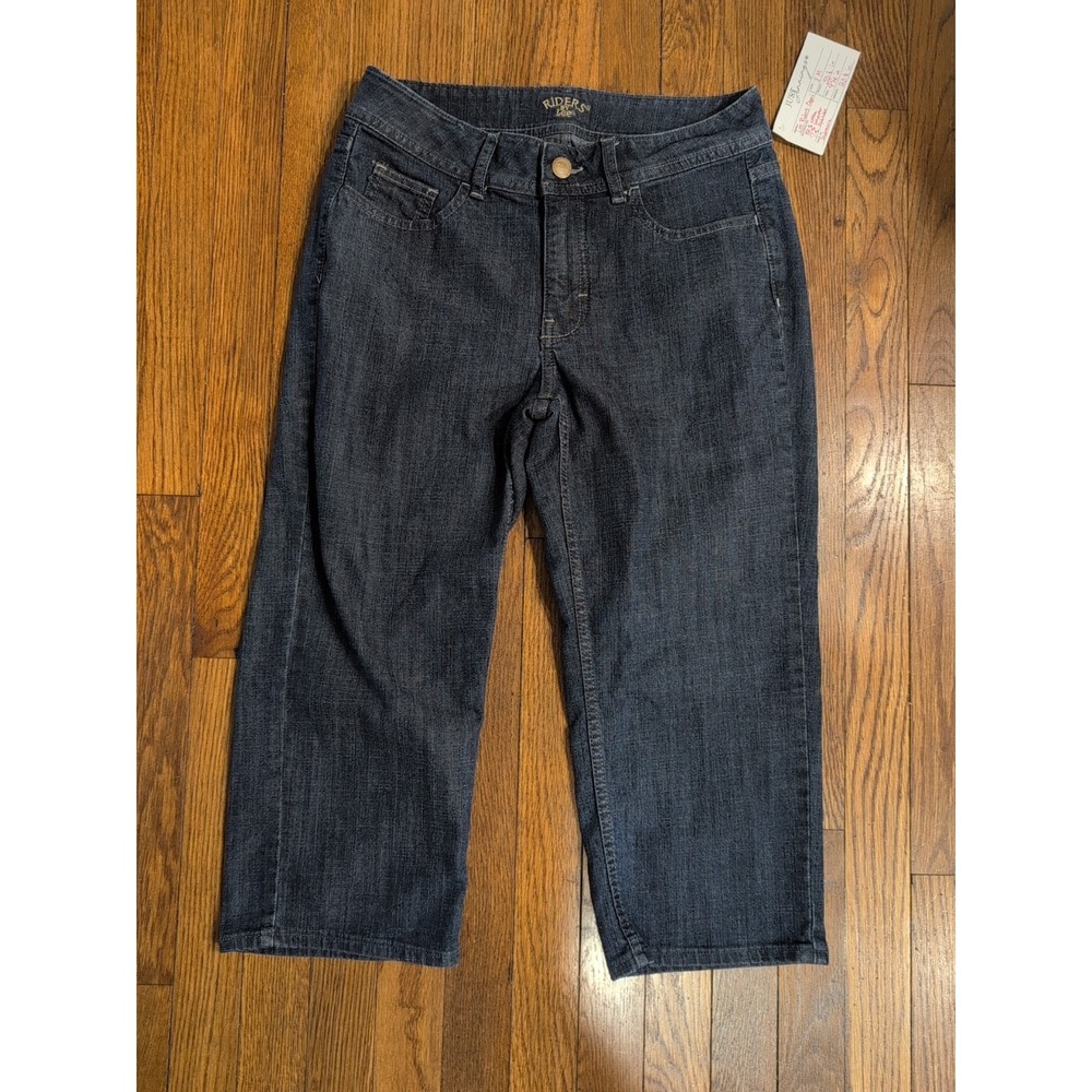 Riders by Lee Women's Denim Jeans Mid Rise Capri‎ Cropped Stretch Sz 8 Dark Wash